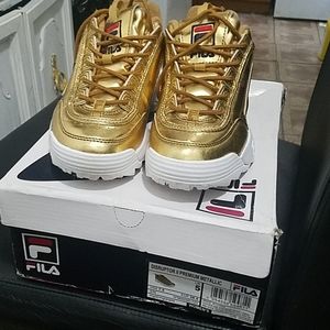 Women fila metallic gold sneakers